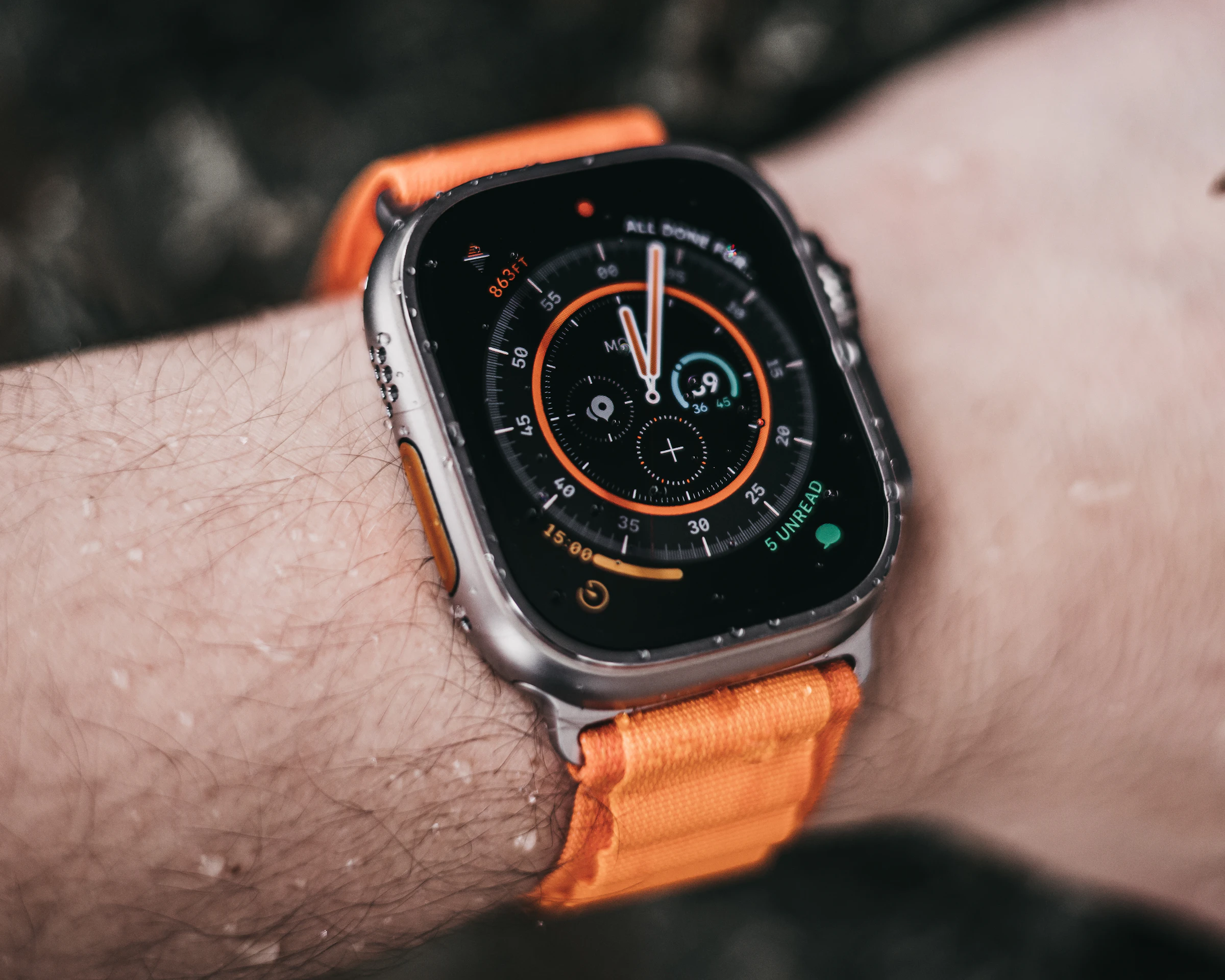Close-up of a person wearing an Apple Watch,