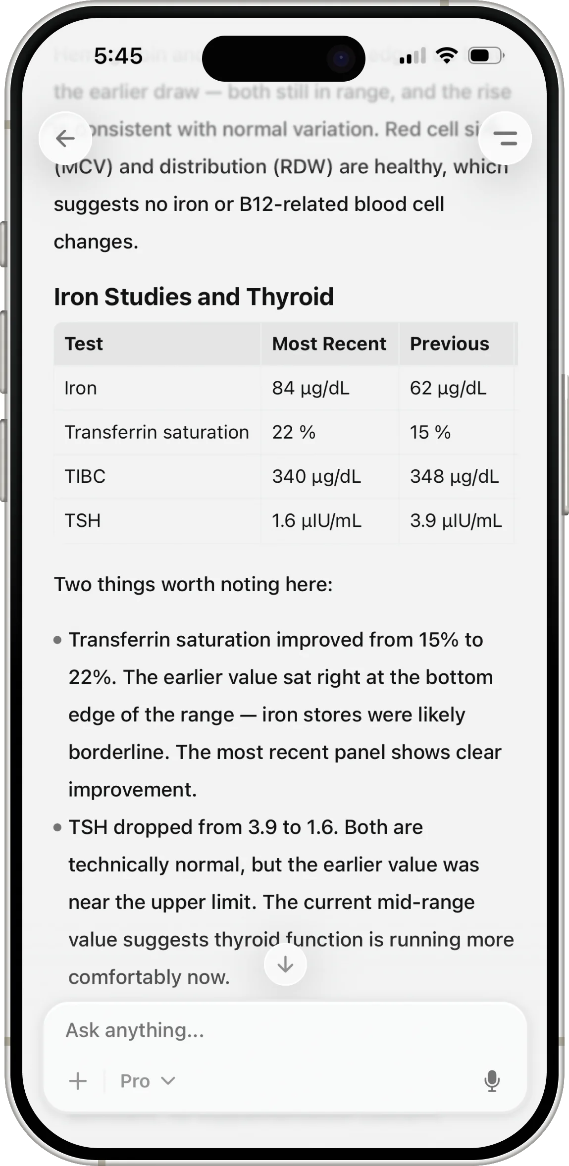 Ness labs screen explaining bloodwork results and what each biomarker means.